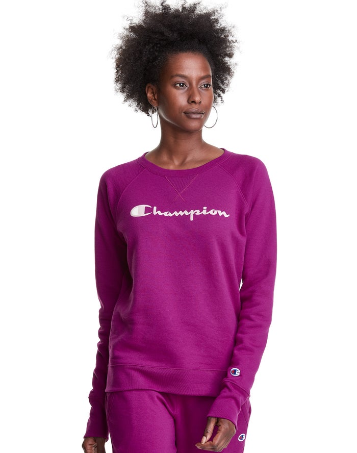 Champion Powerblend Fleece Classic Crew Script Logo Kadın Sweatshirt Pembe ( ANODPG063 )